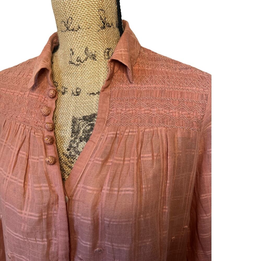 Anthro Vanessa Virginia Edisto Dusty Rose Top Sz 0 - Picture 3 of 7